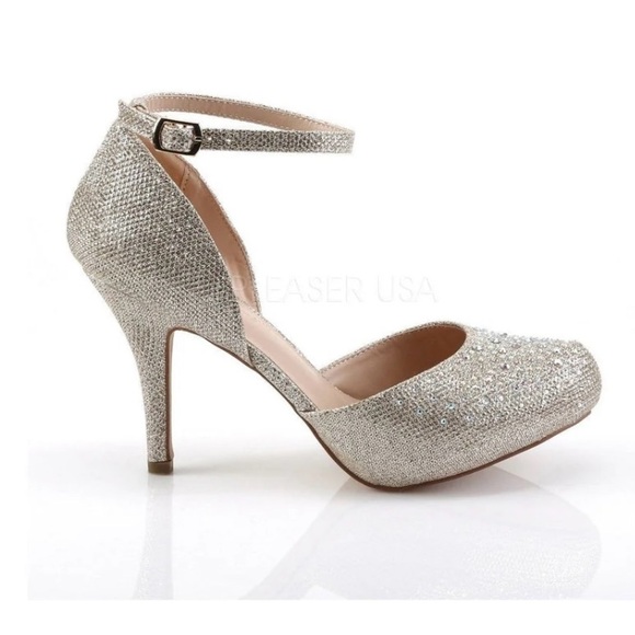 Fabulicious Nude Mesh Glitter 3 1/2 inch Ankle Strap Heel -Size 10 - Picture 3 of 5